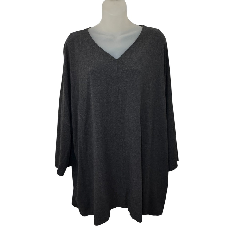 Bryn Walker Oversized Jersey Tunic Top‎ O/S Gray  Lagenlook Stretch